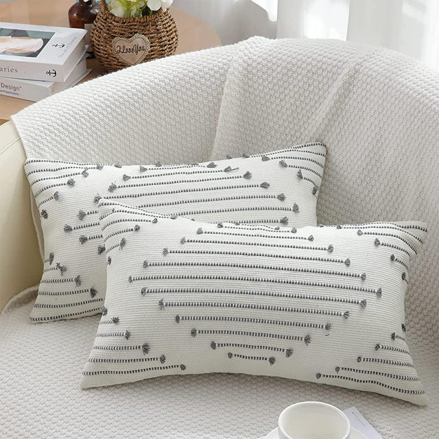 Mecatny Boho Throw Pillow Covers Grey and Cream White Pillow Covers 12X20 Set of 2 Farmhouse Lumbar Pillow Covers for Couch Sofa Living Room