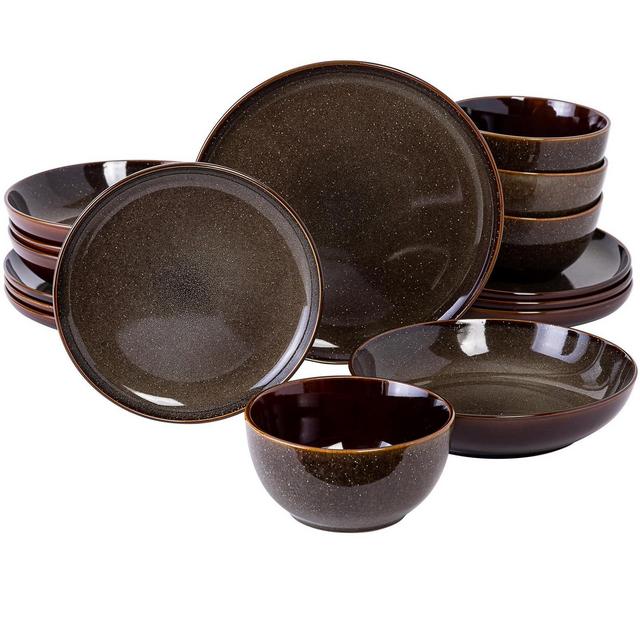 Gibson Elite Edwina 16-Piece Double Bowl Stoneware Dinnerware Set