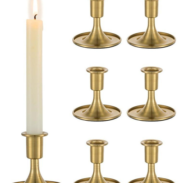 Romadedi Gold Candlestick Candle Holders - Brass Taper Holders Candle Stick for Wedding Table Centerpiece Festive Christmas Mantel Decoration Home Decor, Set of 6