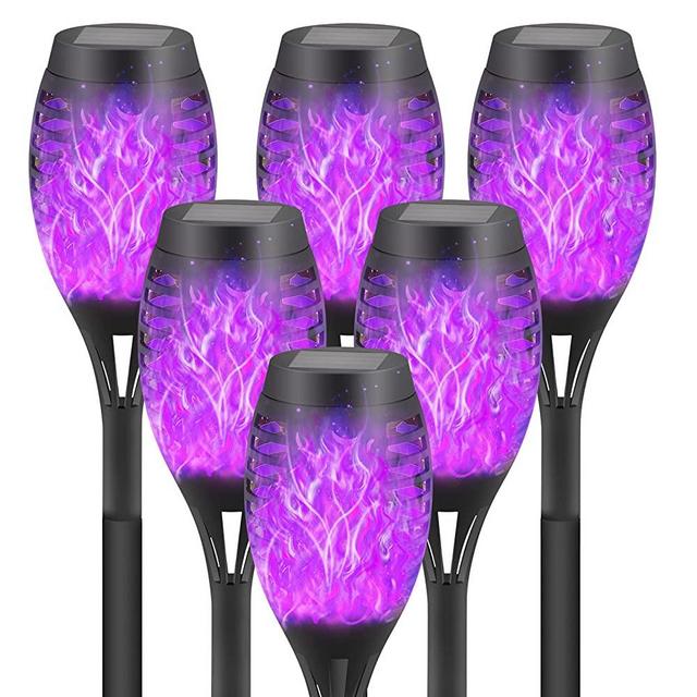 DIKAIDA Solar Lights Outdoor Waterperoof Purple, 6 Pack Solar Torches Lights Flickering Flame for Garden Decor, Mini Solar Landscape Lights Outdoor for Pathway, Porch, Yard Halloween