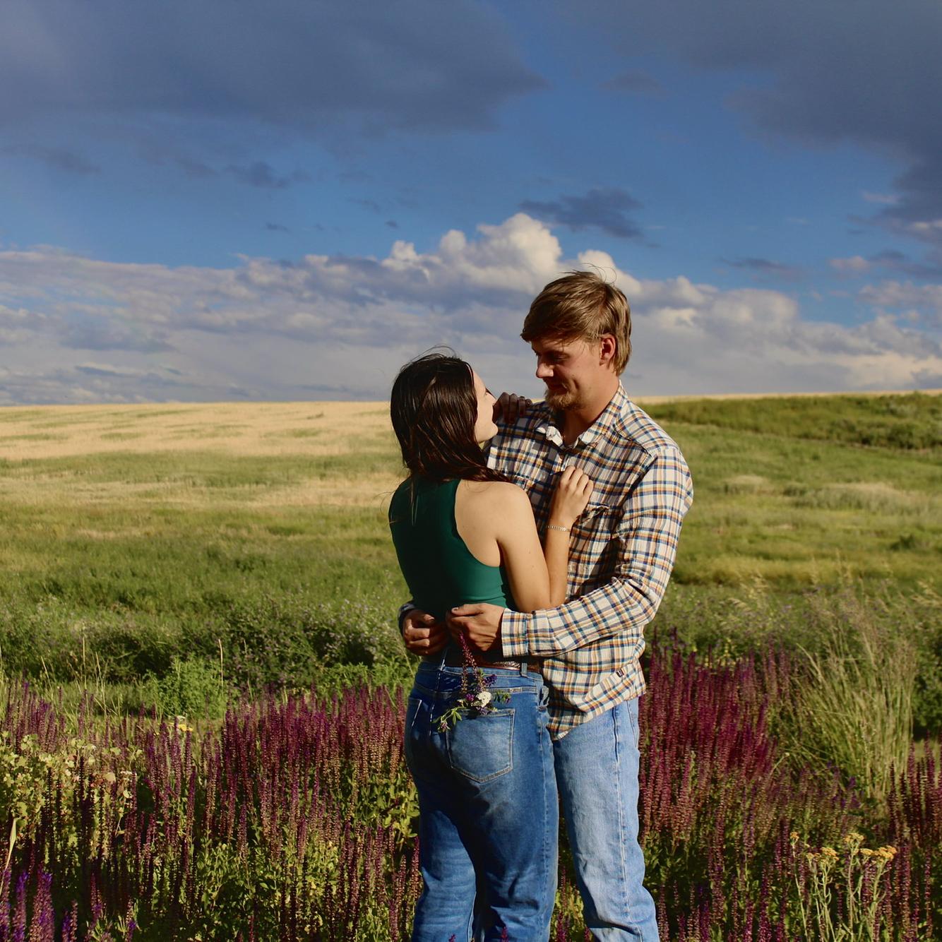 Our engagement photos at our home, 2023