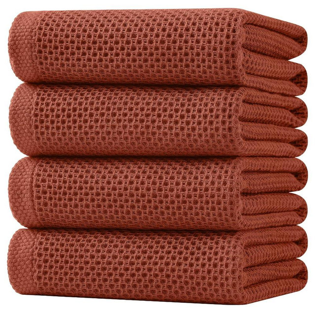 Homaxy 100% Cotton Waffle Weave Kitchen Dish Towels, Ultra Soft Absorbent Quick Drying Cleaning Towel, 20x28 Inches, 4-Pack, Rust