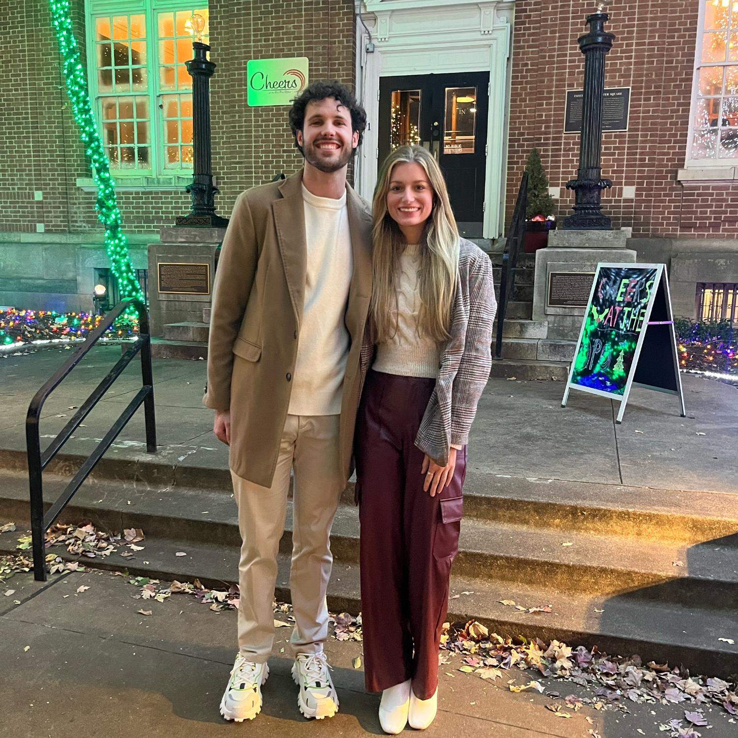 12/13/2024- Photo from after Merrick's work Christmas party at Cheers in Fayetteville, Arkansas.