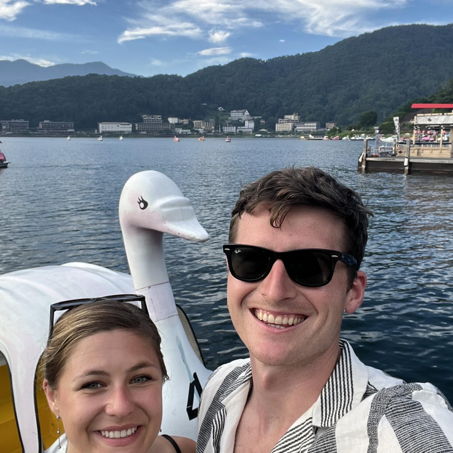 After a paddle boat ride in our favorite town of Fujikawaguchiko, Japan in July of 2024!