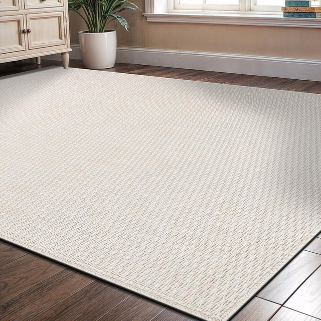 Easy Jute Rug 9x12 Indoor Outdoor Natural Rugs Solid Fiber Rug Woven Area Rug Boho Easy Clean Inside Carpet for Living Room Bedroom Dining Room Hallway or Outdoor Patio Porch (9 X 12 Bone)