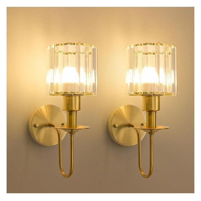 Wireless Wall Sconces Set of two,Battery Operated Wall Sconces with 5200 mAh Bulb and Remote,LED 15 Colors Rechargeable Gold Wall Sconce with Crystal for Bedroom Living Room Hallway Wall Decor