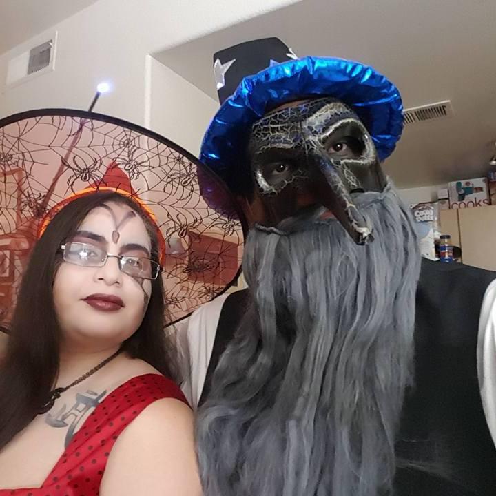 Halloween dress up Beautiful Witch and scary warlock!