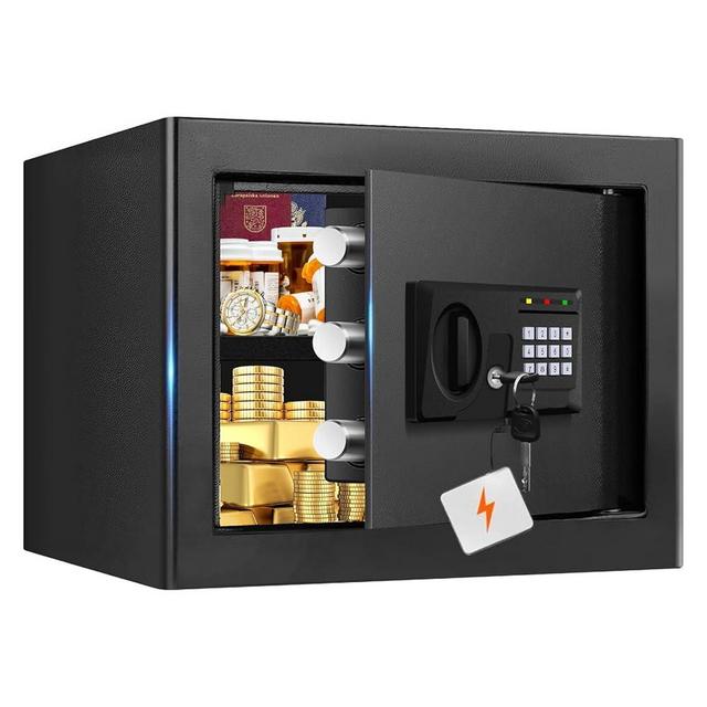 1.3 Cub Small Fireproof Safe for Home, Fire Safe Box with Digital Keypad, Spare Key and Removable Shelf, Home Safes Water and Fireproof for Money, Jewelry, ID Documents