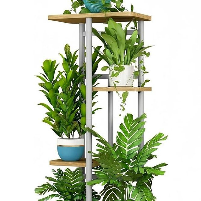 LINZINAR Plant Stand Indoor 4 Tier 5 Potted Multiple Plant Shelf Stands for Garden Corner Balcony Living Room White