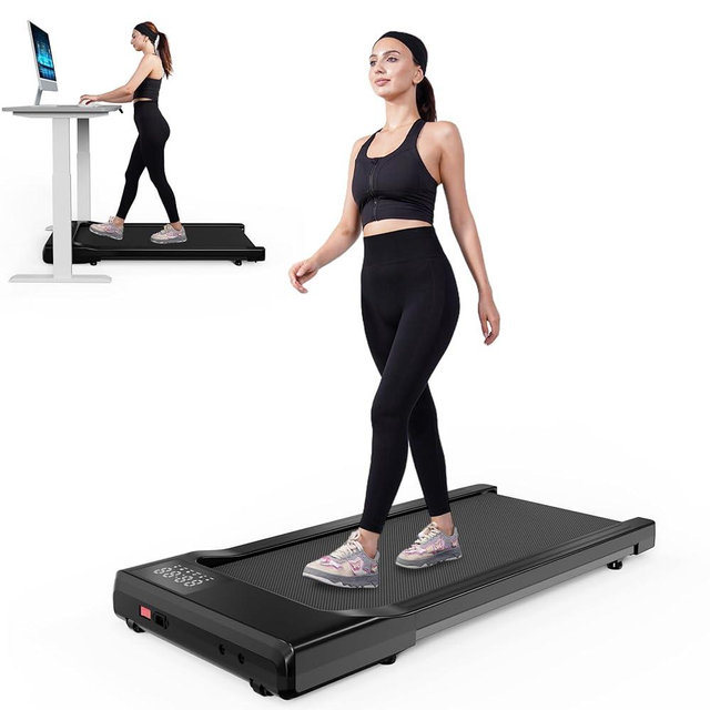 DeerRun 2025 Upgrade Walking Pad, Smart Under Desk Treadmill for Home Office, No-Assembly Treadmills with APP and Remote Control, LED Display, 2.5 HP Quiet Walking Jogging Machine, 300 lbs Capacity