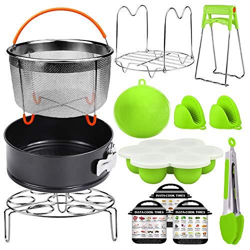 Breezsisan Pressure Cooker Accessories Set Compatible with Instant Pot 6, 8 QT- Instapot Accessory, Steamer Basket, Non-Stick Springform Pan, Egg Bites Mold & racks,Trivet,Tongs/13 Pcs Insta Kit
