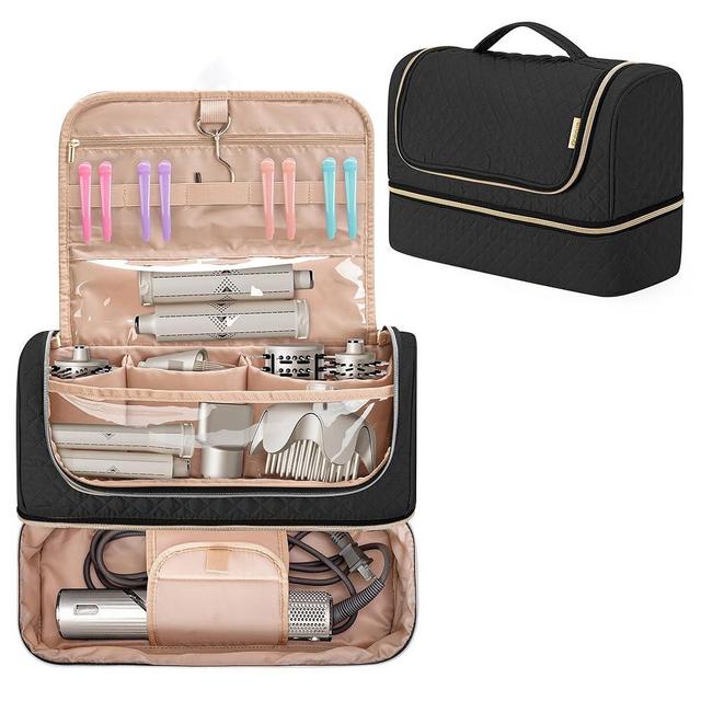 Yarwo Airwrap Storage Bag Compatible for Shark FlexStyle Styling (HD 430/440), Double Layers Portable Travel Case Box for Shark Flexstyle/Dyson Airwrap and Hair Styler Attachments, Black (Bag Only)