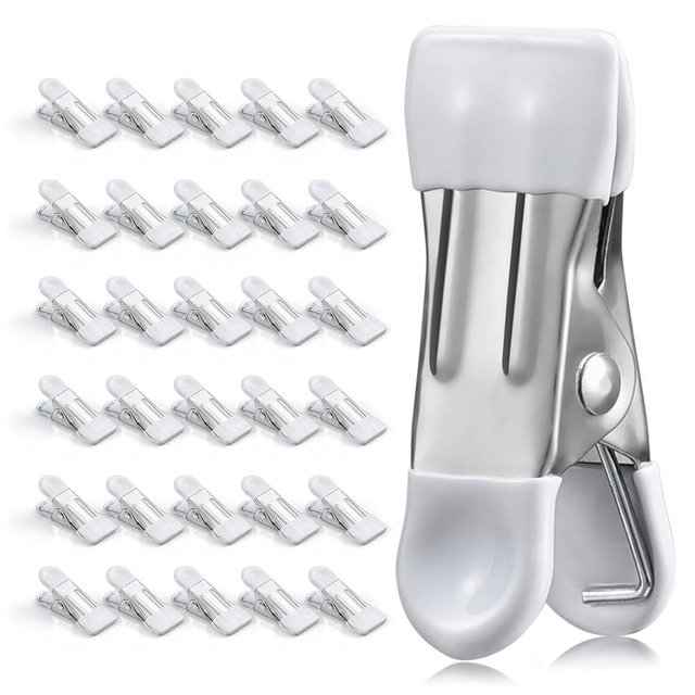 Clothes Pins Heavy Duty Out Door 30 Pack,Chip Clips 2.17 Inch, Bag Clips, Clothespins,Chip Clips Bag Clips Food Clips for Laundry, Bag Clips for Food Clips for Hanging Stainless Steel(White)