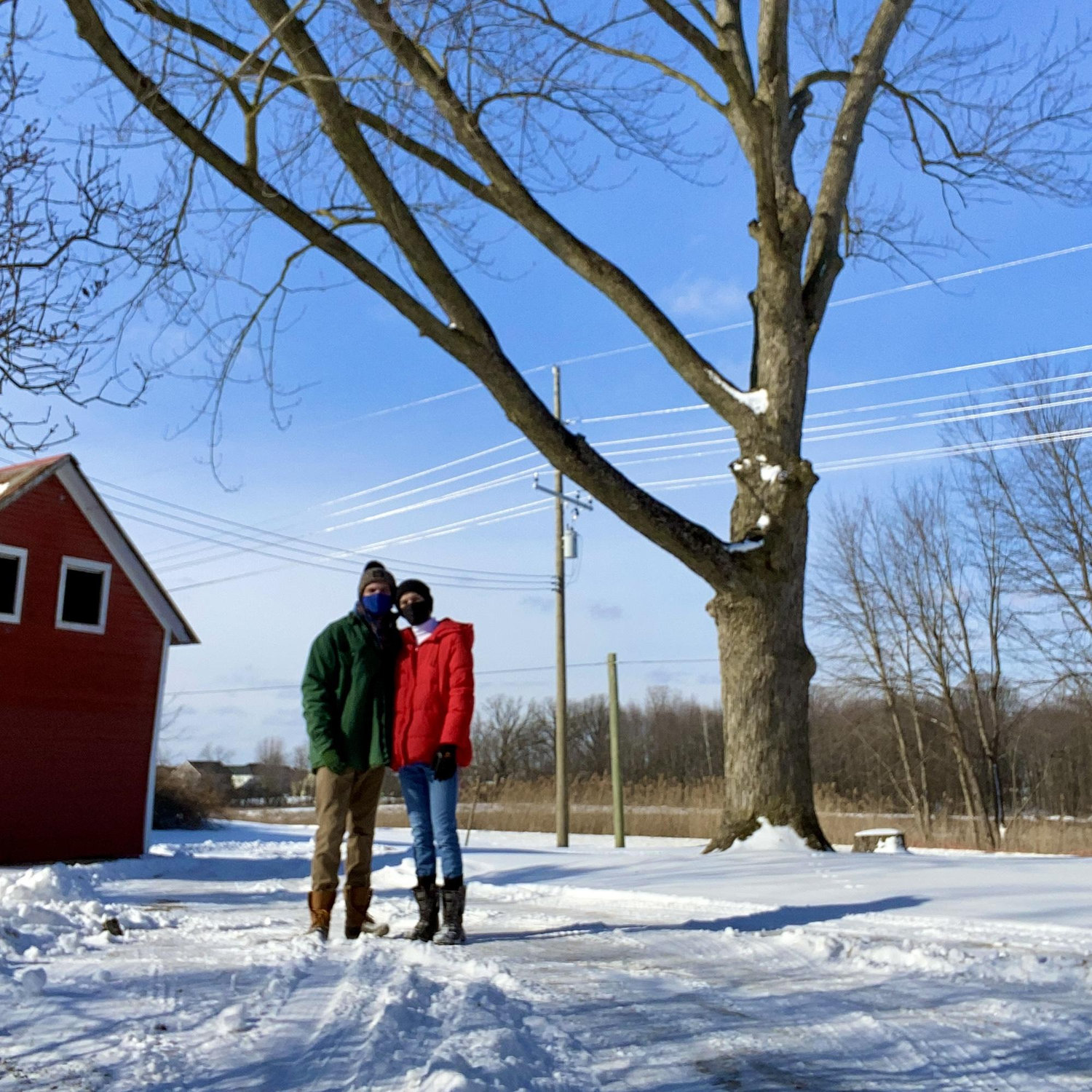 Playing out in the snow at the Scio farmhouse, February 2021.