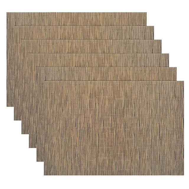 NEQUARE Placemats for Dining Table, Set of 6 Woven Vinyl Mats Heat Insulation Stain Resistant Non-Slip Washable PVC mats for Kitchen Patio Table Thanksgiving Christmas Decorations, 18x12 Inch Brown