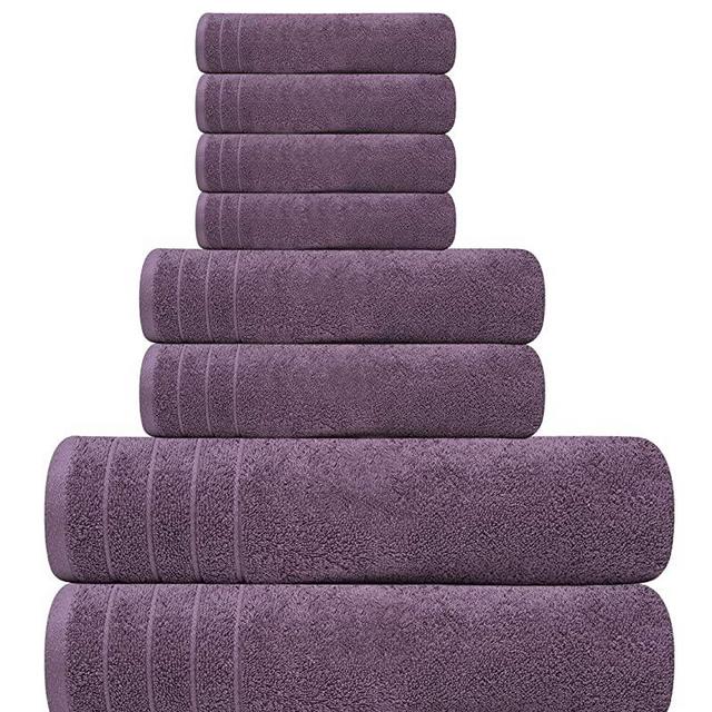 Tens Towels Bath Towels Set, 2 Extra Large Bath Towels, 2 Hand Towels, 4 Washcloths, 100% Cotton Towels, Lighter Weight & Super Absorbent, Quick Dry, Bathroom Towels Set for Daily Use (Set of 8)(Plum)