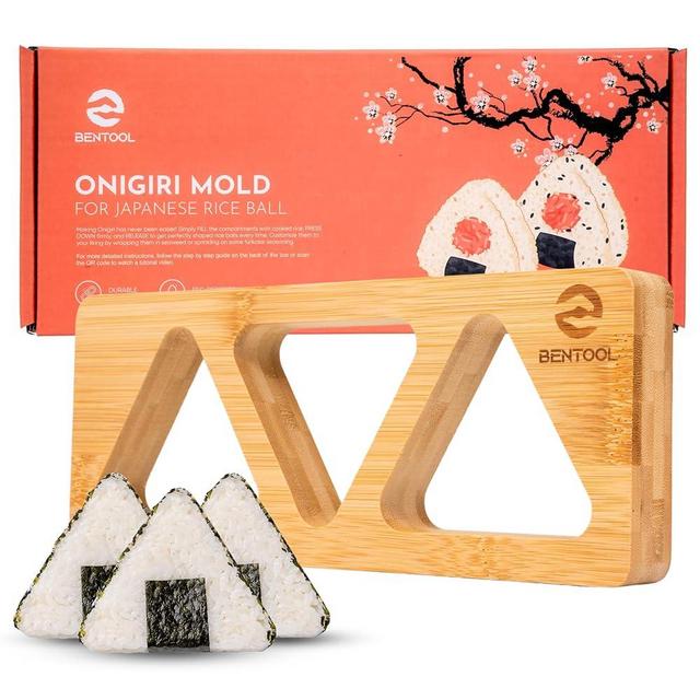 BENTOOL Onigiri Mold Set for Japanese Gift - Bamboo Medium Rice Ball Mold Kit for a DIY Bento Picnic - Wooden Rice Molds for Kids' and Family Lunch/Snack