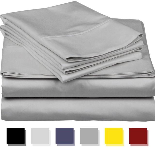 True Luxury 1000-Thread-Count 100% Egyptian Cotton Bed Sheets, 4-Pc King Silver Sheet Set, Single Ply Long-Staple Yarns, Sateen Weave, Fits Mattress Upto 18'' Deep Pocket