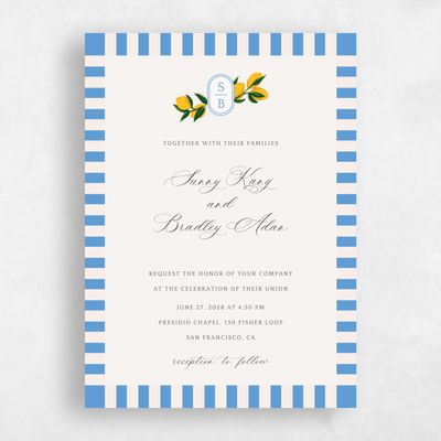 Sky, Blue Wedding Invitation - Limone Portrait