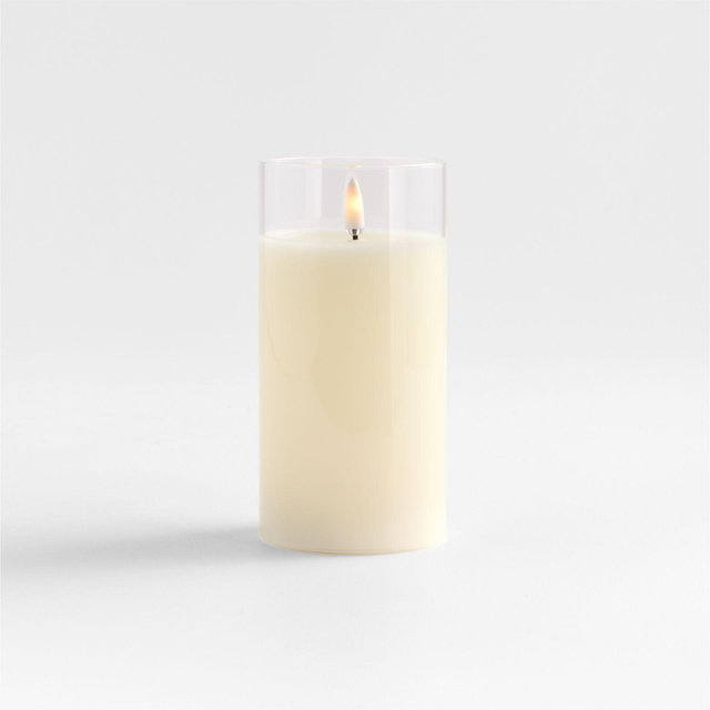 3"x6" Clear Glass Ivory Flameless Pillar Candle