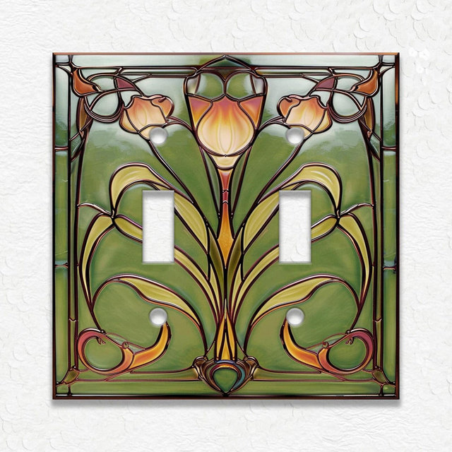 Green Copper Vintage Art Nouveau Design Metal Light Switch Plate Covers And Outlet Covers - Antique Design Decor - Art Nouveau Home Decor