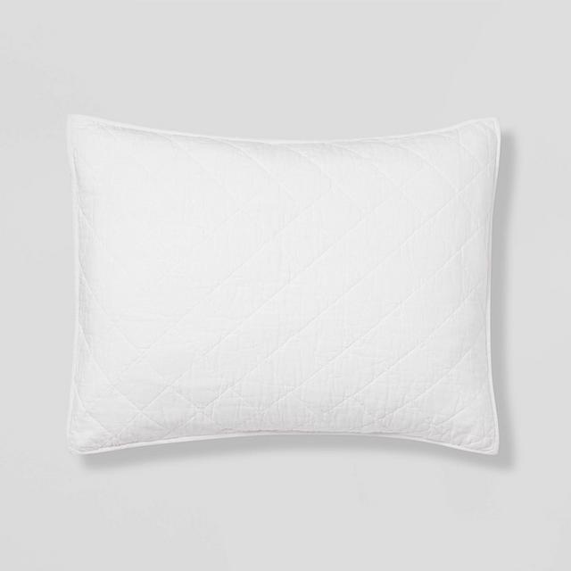 Standard Diamond Stitch Cotton Linen Quilt Sham White - Threshold™