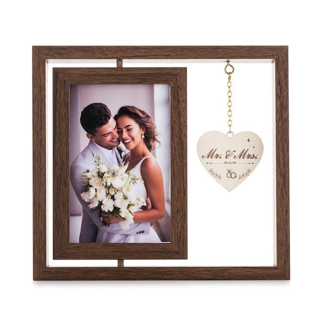 NUPTIO Wedding Gifts Picture Frame: Couples Gift Ideas for Mr and Mrs Bride Groom Newlywed Bridal Shower Christmas Engagement Anniversary 4x6 Rotating Double Sided Photo Frames with Heart Pendant