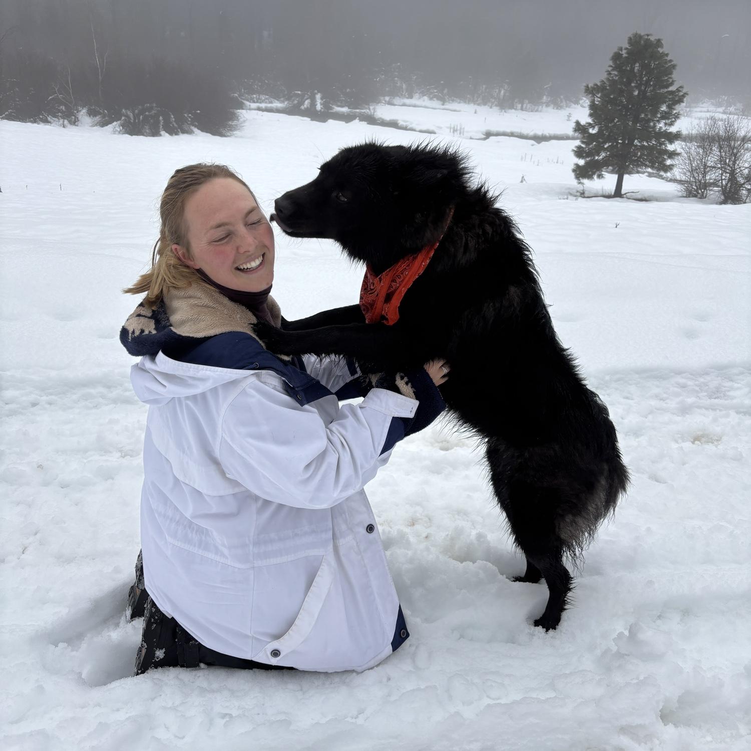 Ebby on a snow walk in the woods