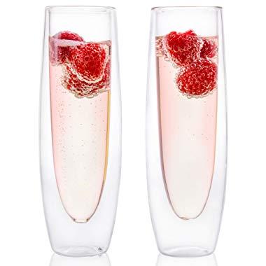 Eparé Champagne Flutes - Set of 2 - Stemless Sparkling Wine Glasses - Wine Flute - Great For Weddings and Bridal Showers