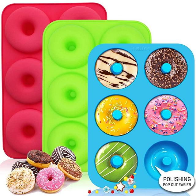 Walfos Silicone Donut Mold - Non-Stick Silicone Doughnut Pan Set, Just Pop Out! Heat Resistant, Make Perfect Donut Cake Biscuit Bagels, BPA FREE and Dishwasher Safe, Set of 3