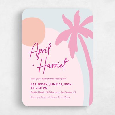 Pink Rounded Wedding Invitation - Bahia Portrait