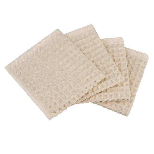 100% Cotton Waffle Kitchen Towel Set of 4 – Absorbent, Quick-Dry Dish Towels, Tea Towels (Beige, 13x13 Inches)