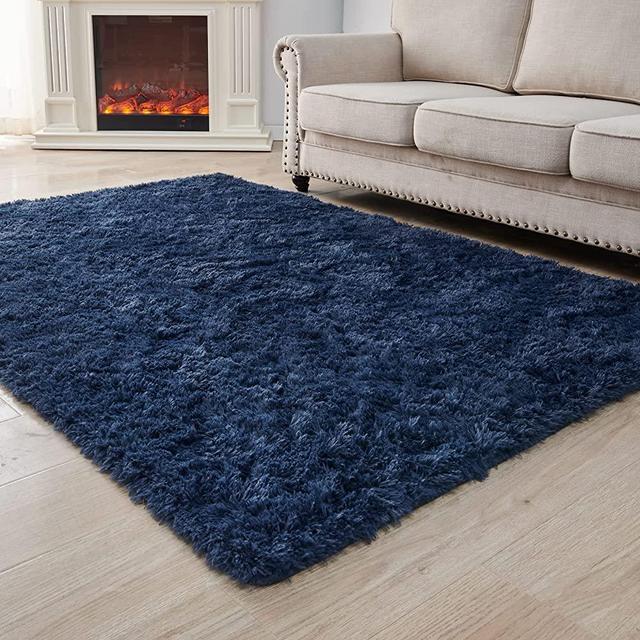 ANVARUG Super Soft Shag 6x9 Area Rug, Non-Slip Luxury Plush Rugs for Nursery Room Living Room Home Decor and Kids Room, Navy Blue