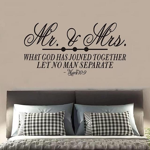 Wall Decals for Bedroom, Wall Stickers for Bedroom, (Easy to Apply), Romantic Decorations Bathroom Quotes Love Happily Married Couple Husband Wife Wedding Anniversary Marriage, Bible Verse Church Christian God Scripture Lord Inspirational Positive Home Vinyl Art Sayings Word Sign, Mr and Mrs 21"X11"