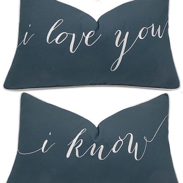 EURASIA DECOR I Love You I Know Set of 2 pcs Embroidered Decorative Lumbar Accent Throw Pillow Cover - for Couple, Bedroom, Wedding Gift - 12x20 Inches, Teal