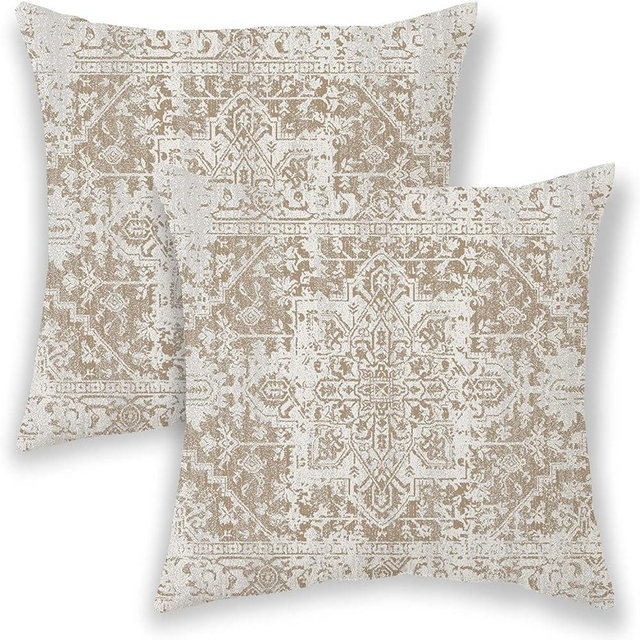 BETGINY Boho Pillow Covers 24x24, Brown Beige Ethnic Design Outdoor Decorative Throw Pillows for Couch, Carpet Pattern Decor Cushion Cover 2 Pcs Farmhouse Linen Pillowcase for Bed Car Safa