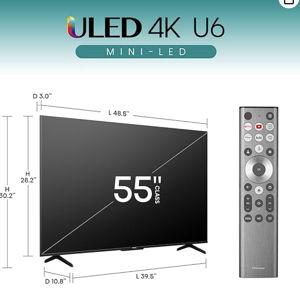 Hisense U6 Series 55U6N 55 Inches ULED 4K Smart TV | Mini-LED | QLED | 600 Nits | Motion Rate 240 | Dolby Vision HDR 10+ | Dolby Atmos | Full Array Local Dimming | Voice Control | Google TV