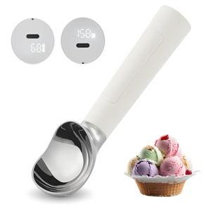 Heated Ice Cream Scoop Rechargeable, Electric Warming Ice Cream Scooper with LED Display, Heats to 158°F for Hard Ice Cream, Easy for Seniors & Kids, IP67 Waterproof (White, 2 oz)