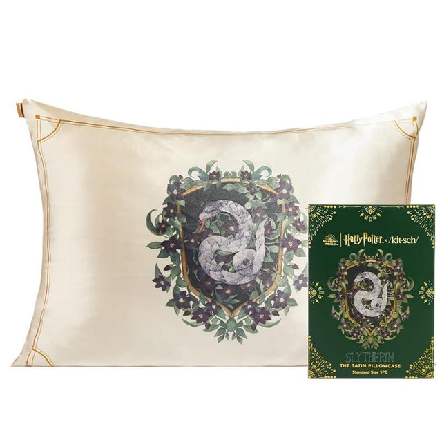 Kitsch x Harry Potter Slytherin Satin Pillowcase with Zipper for Hair & Skin – Double-Sided, Softer Than Silk, Wrinkle-Free, Machine Washable, Frizz Control, Breakout Prevention - Queen/Standard
