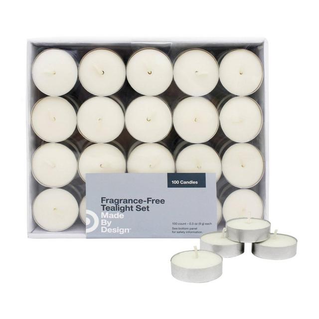 .31" 100pk Unscented Tealight Candle Set Cream - Made By Design™