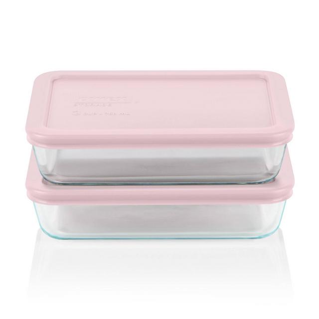 Pyrex 4pc 3 Cup Rectangular Glass Food Storage Value Pack - Pink