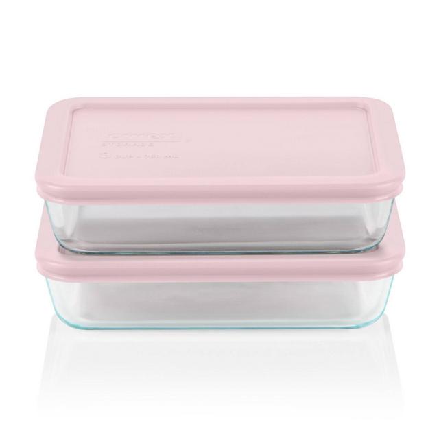 Pyrex 4pc 3 Cup Rectangular Glass Food Storage Value Pack - Pink : Target