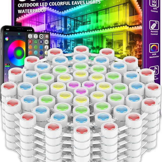 300FT Permanent Outdoor RGB Lights - IP67 Waterproof with Smart App Control Remote, DIY Scene Modes, Music Synchronization, Eaves Lights For Garden Decor, Deck, Christmas, Party, Party, Halloween,Roof