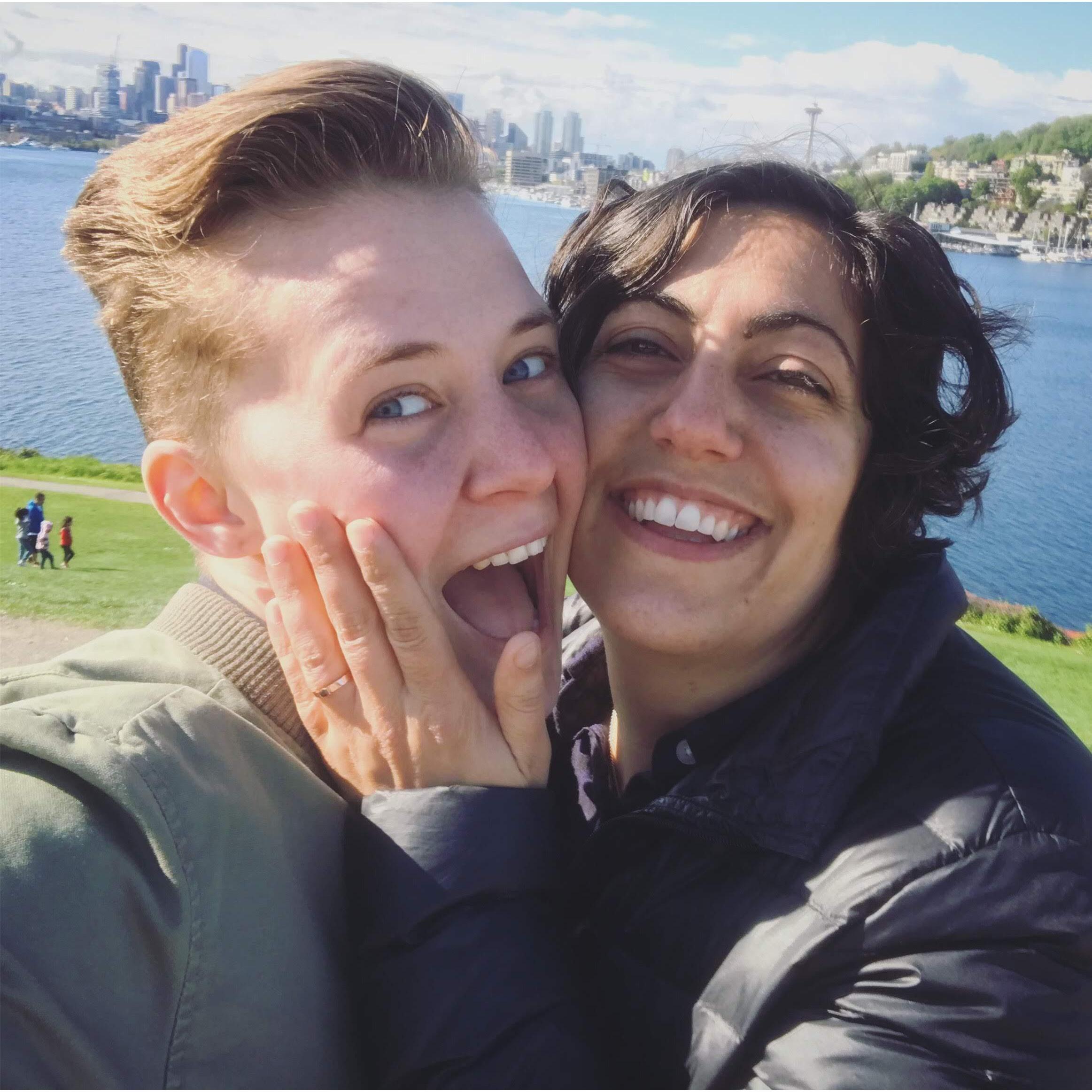 April 27, 2019, Gas Works Park - she said yes! swore we'd delete this goofy mess of a photo at the time, but later decided it was cute.