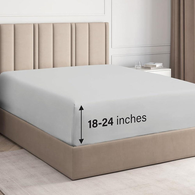 Extra Deep King Fitted Sheet - Hotel Luxury Single Fitted Sheet Only - Easily Fits 18 inch to 24 inch Mattress - Soft, Wrinkle Free, Breathable & Comfy Extra Deep Pockets French Grey Fitted Sheet