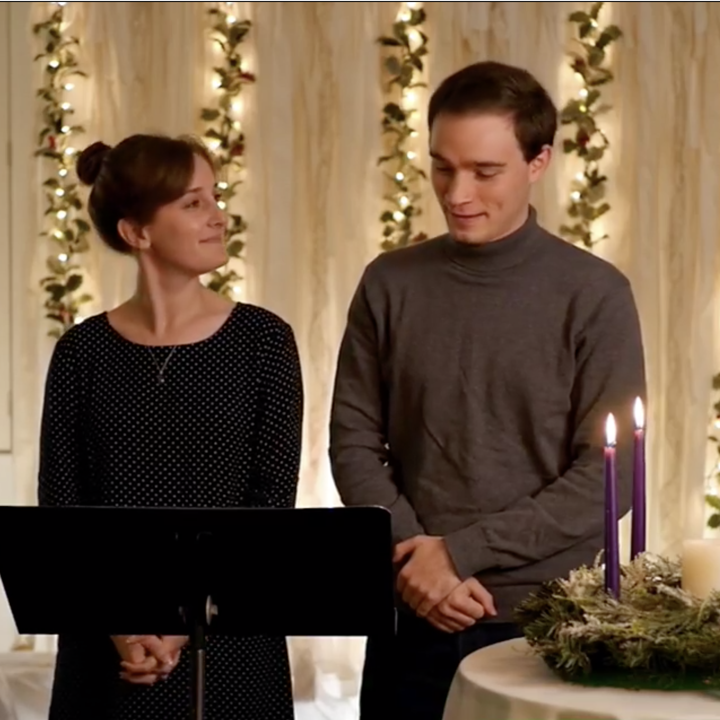 Pros of dating a church staffer: You get drafted into an advent reading! Addison brought his best phone-voice (and fire-starting skills!).