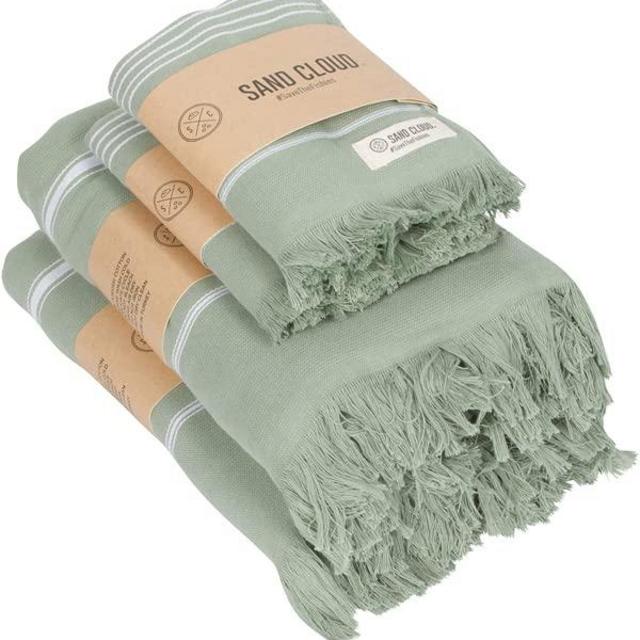 Sand Cloud Turkish Bath Towels -100% Certified Organic Turkish Cotton Yarn - Lightweight - Large Size - Dry Faster and Cleaner - Set of 4 - Classic XL Bath Bundle Sage