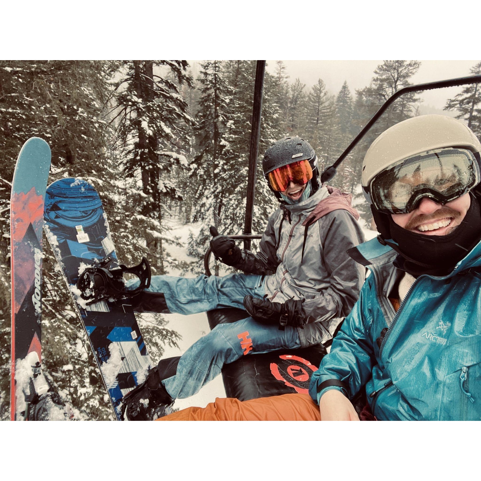Wait, John on skis and Whit on a snowboard?  Learning new fun ways to get down the mountain.