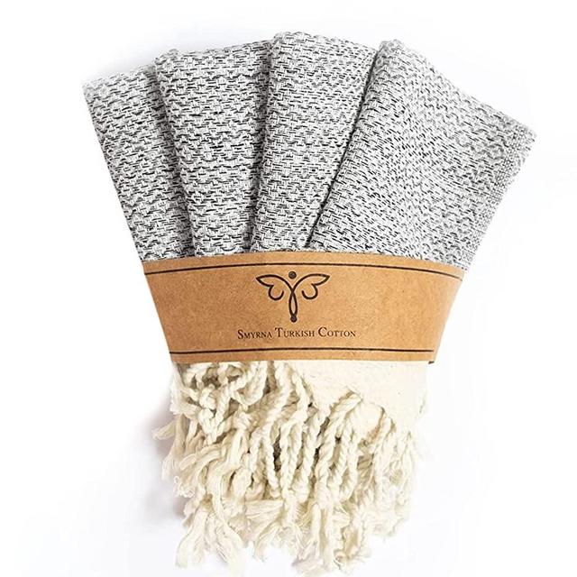 Smyrna Turkish Cotton Kitchen Dish Towels Pack of 4 | 100% Natural Cotton, 15 x 26 Inches | Machine Washable Wash Cloths | Ultra Soft, Absorbent, Prewashed and Quick Dry Turkish Dish Towels (Gray)