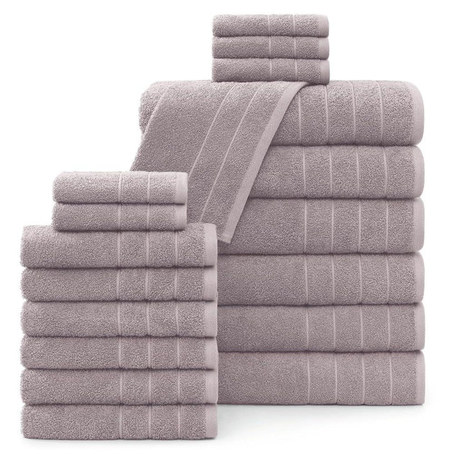 CASA PLATINO 100% Ring Spun Cotton Bathroom Towel Set - 18 Pcs - Very Soft, Quick Dry & Highly Absorbent - 6 Bath, 6 Wash Cloth, 6 Hand Towels - Ideal for Guests & Perfect for Your Bathroom - Platinum